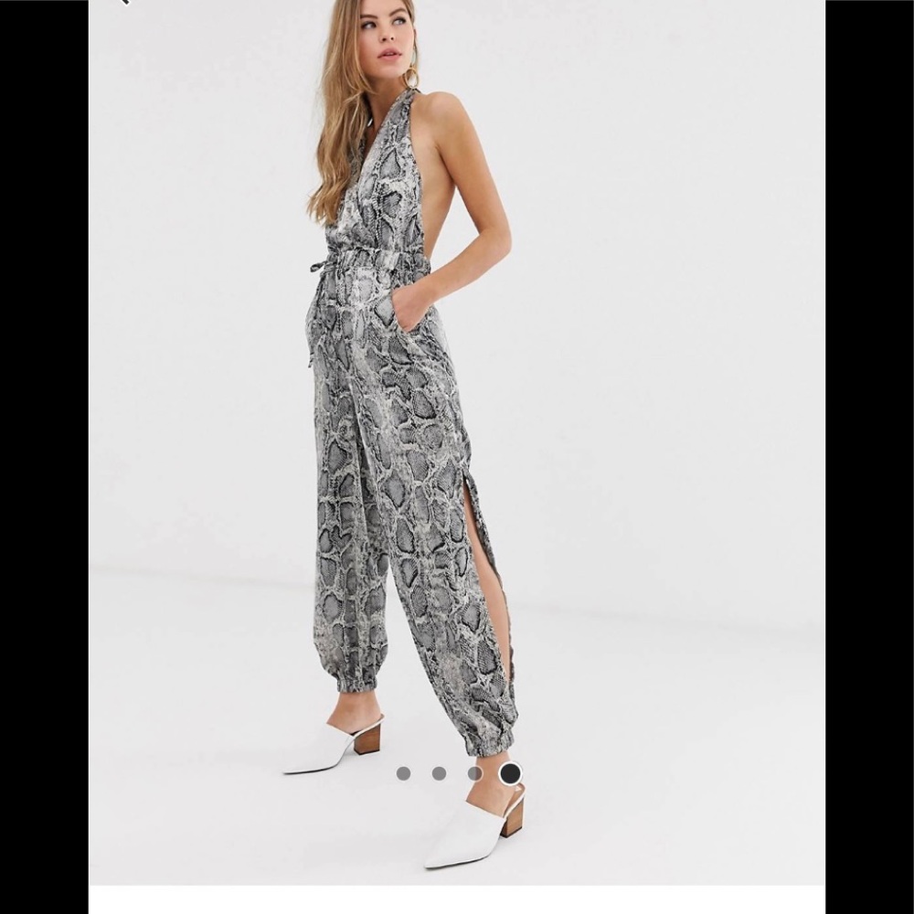 Parisian snake print satin backless jumpsuit
